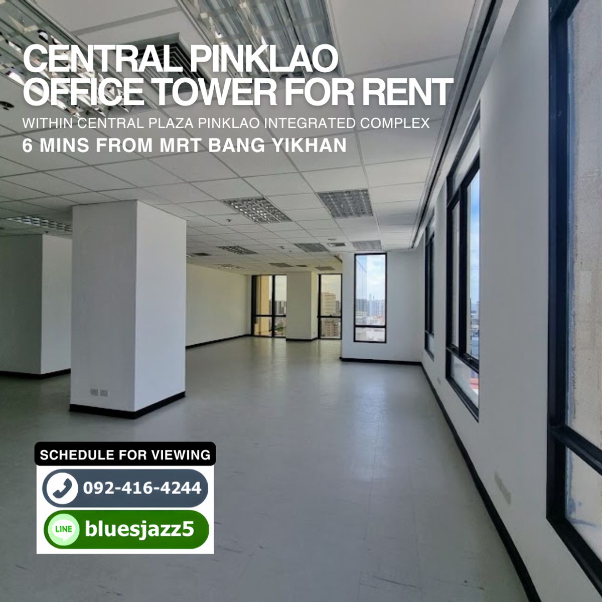 For RentOfficePinklao, Charansanitwong : Central Pinklao Office Tower For RENT 129sqm Near MRT Bang Yikhan Major Cineplex Pinklao Siriraj Hospital