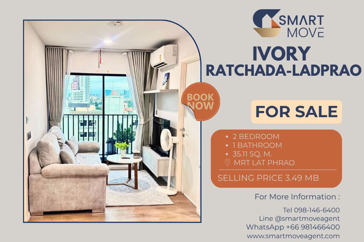 For SaleCondoRatchadapisek, Huaikwang, Suttisan : 🔥 For Sale !! 🔥 Code C20251000048..........Ivory Ratchada-Ladprao, 2 bedroom, 1 bathroom, furnished, Special Deal!!📣📣