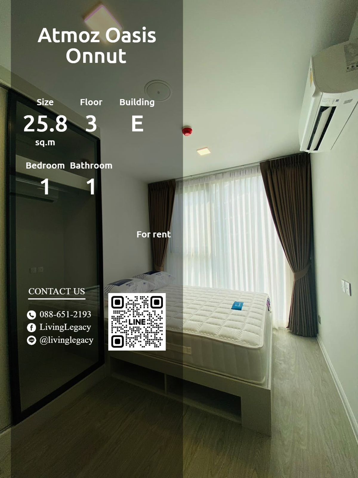 For RentCondoOnnut, Udomsuk : LVVYWZ52 Condo for rent Atmoz Oasis Onnut 25.8 sq m, 3rd floor, Building E line id : @livinglegacy