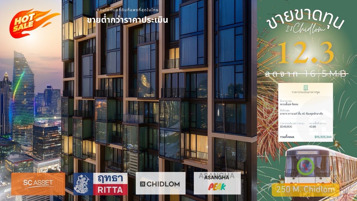 ขายคอนโดวิทยุ ชิดลม หลังสวน : Underpriced🥇 ทำเลชิดลม Super Luxury Condo ขายขาดทุน ต่ำกว่าราคาประเมิน คุ้มสุด จาก 16.5 เหลือ 12.3 พิเศษเฉพาะเดือนนี้