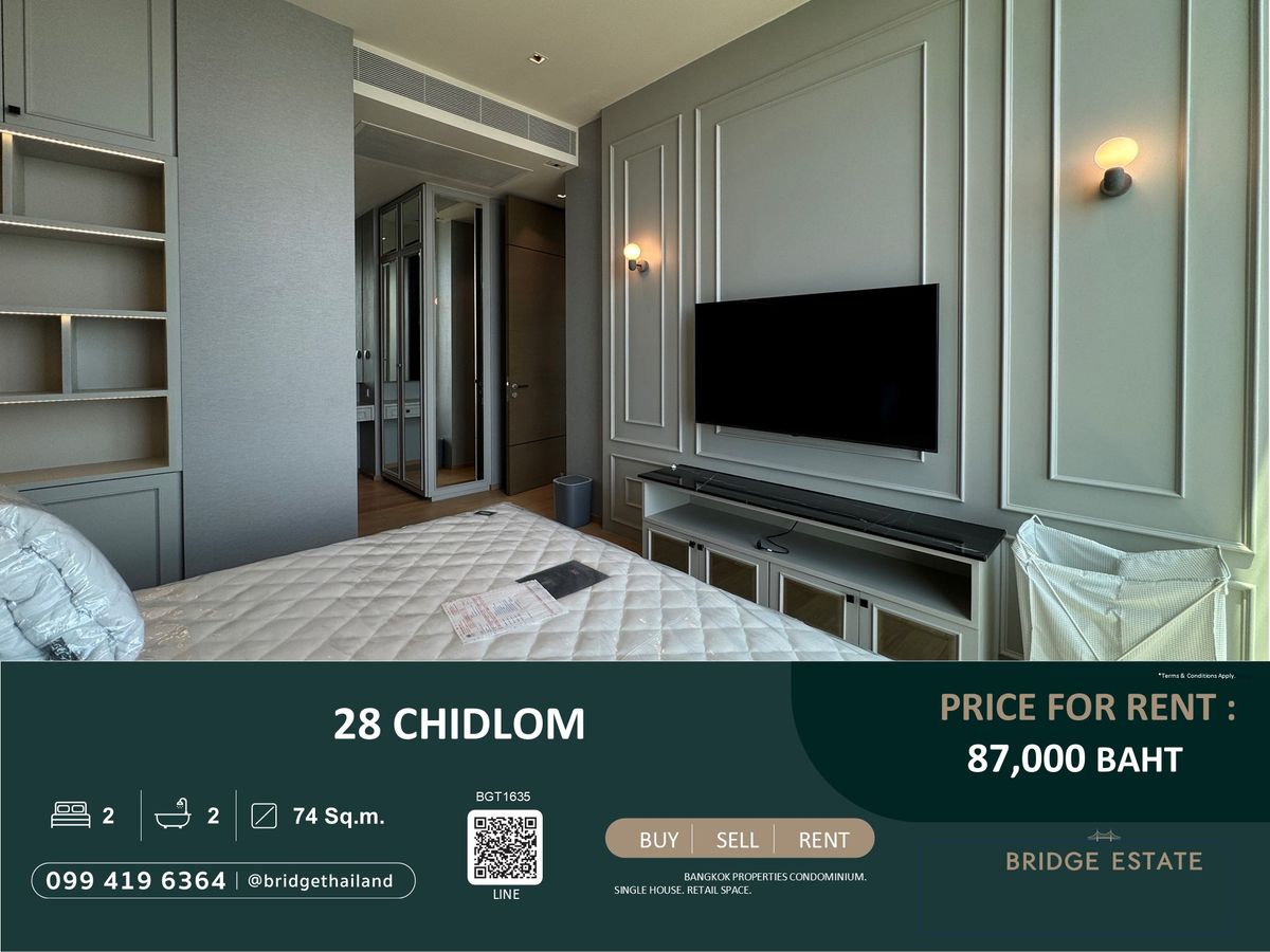 For RentCondoWitthayu, Chidlom, Langsuan, Ploenchit : 28 Chidlom for rent, 2 bedrooms, 2 bathrooms, high floor, fully furnished, ready to move in.