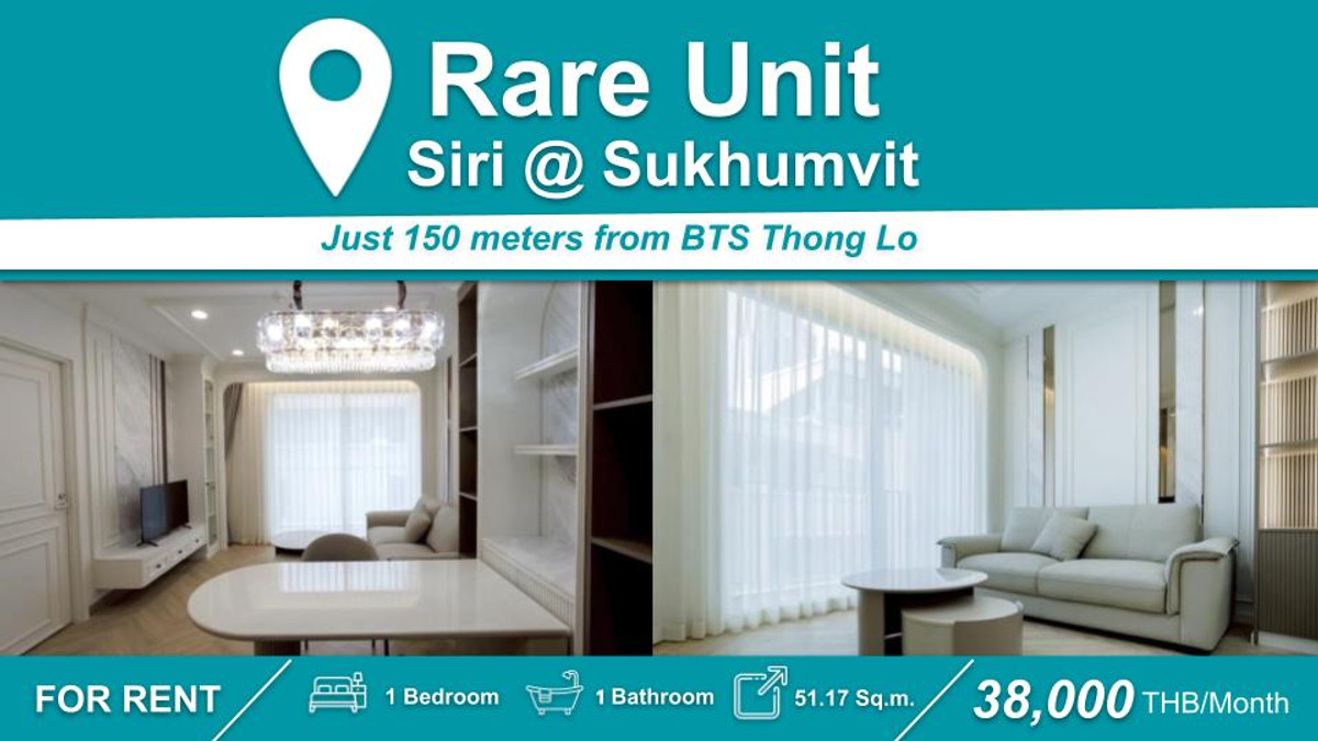 For RentCondoSukhumvit, Asoke, Thonglor : Condo for rent Siri at Sukhumvit 1-BR, fully furnished + electrical appliances, Near🚆BTS Thonglor