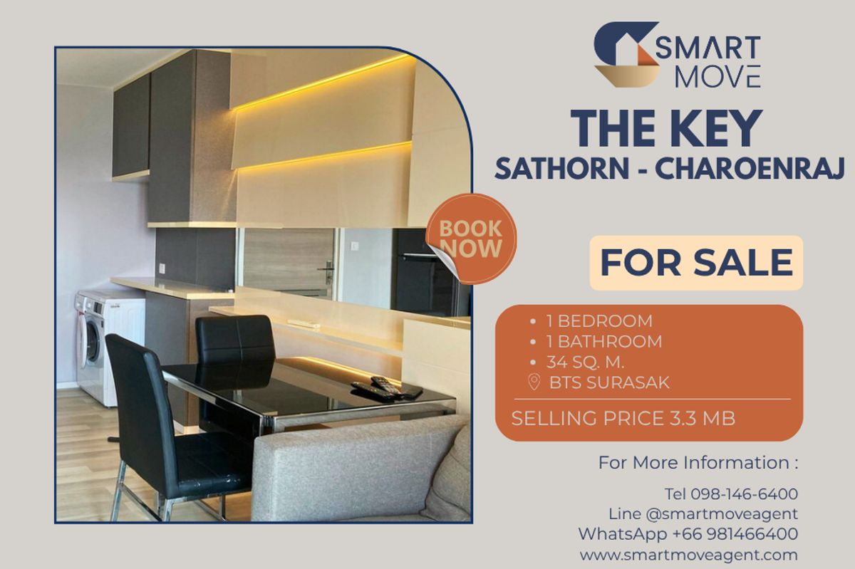 For SaleCondoSathorn, Narathiwat : 🔥 Sale with tenant !! high floor 17++, South Facing, Good location!! 🔥 Code C20221201849..........The Key Sathorn - Charoenraj, 1 bedroom, 1 bathroom, furnished, Special Deal!!📣📣