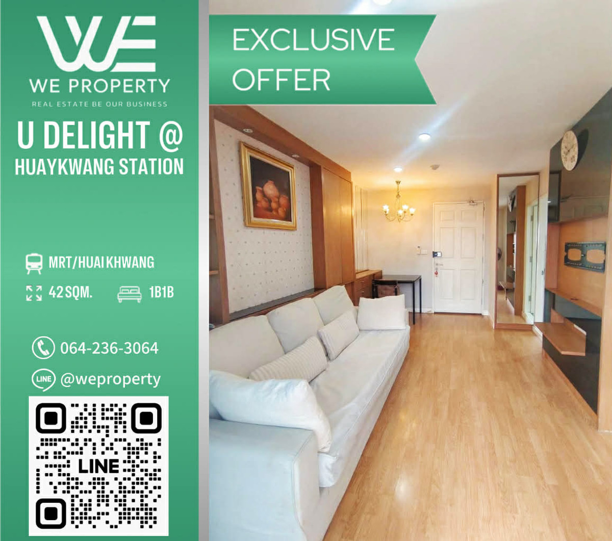 For SaleCondoRatchadapisek, Huaikwang, Suttisan : Large corner room, beautifully decorated Fully furnished, good price!!⭐U Delight Huaykwang Station (U Delight at Huaykwang Station)