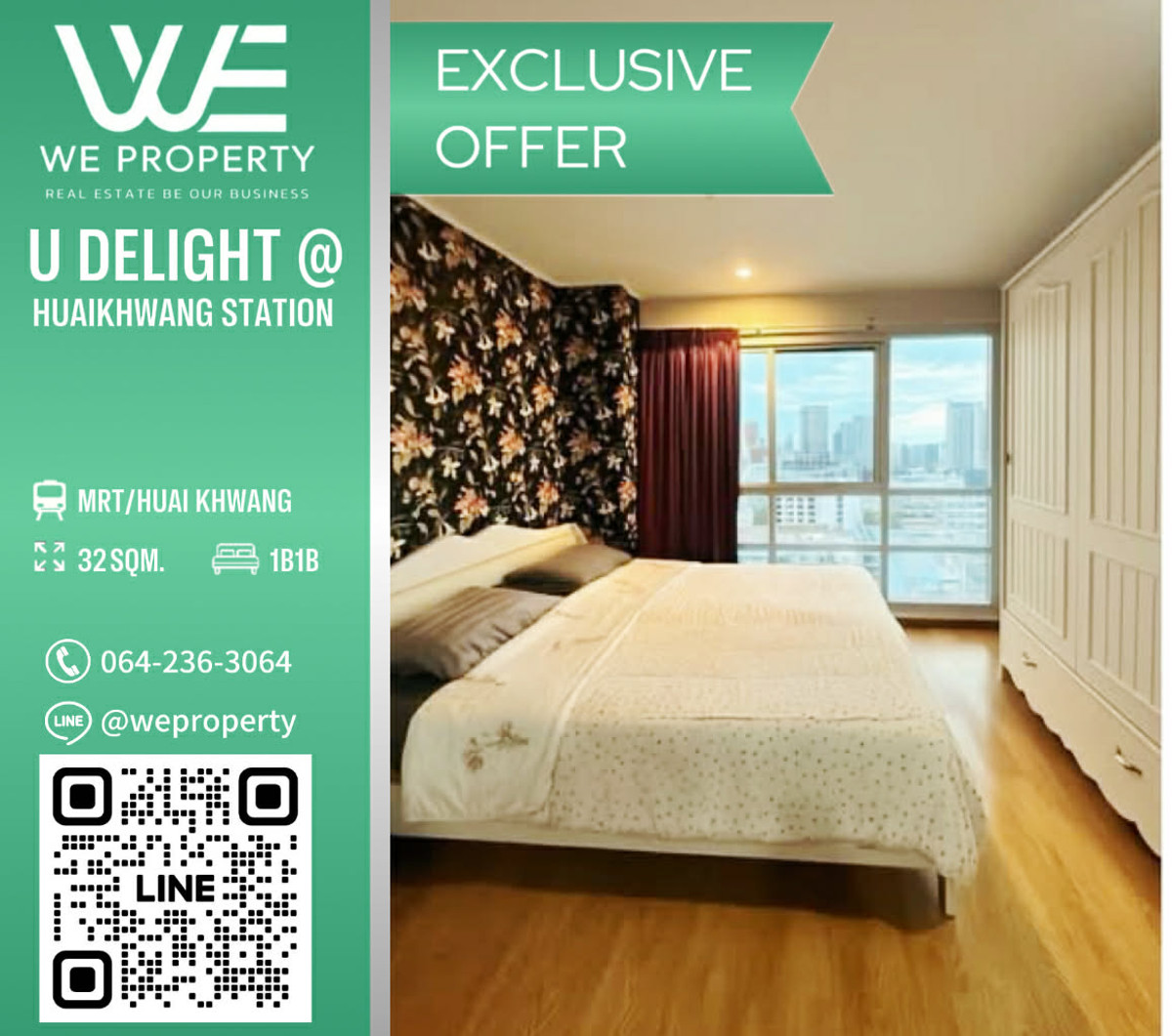 For SaleCondoRatchadapisek, Huaikwang, Suttisan : Large corner room, beautifully decorated Fully furnished, good price!!⭐U Delight Huaykwang Station (U Delight at Huaykwang Station)