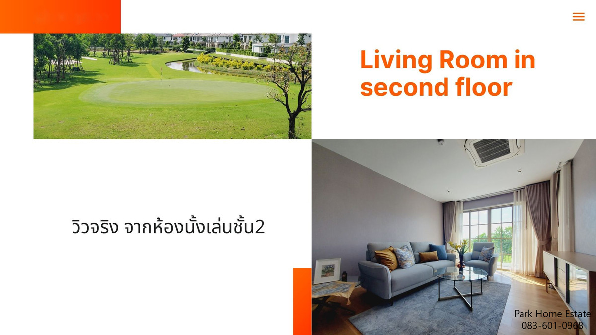 For RentHousePathum Thani,Rangsit, Thammasat : For Rent: Sereno Reignwood Residence Collections A Spanish-style single-family home surrounded by over 2,000 rai of nature, with a golf course backing onto the house.