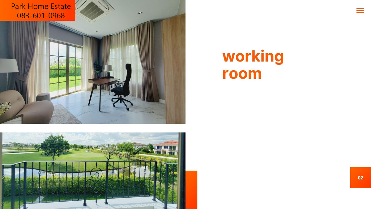 For RentHousePathum Thani,Rangsit, Thammasat : For Rent: Sereno Reignwood Residence Collections A Spanish-style single-family home surrounded by over 2,000 rai of nature, with a golf course backing onto the house.