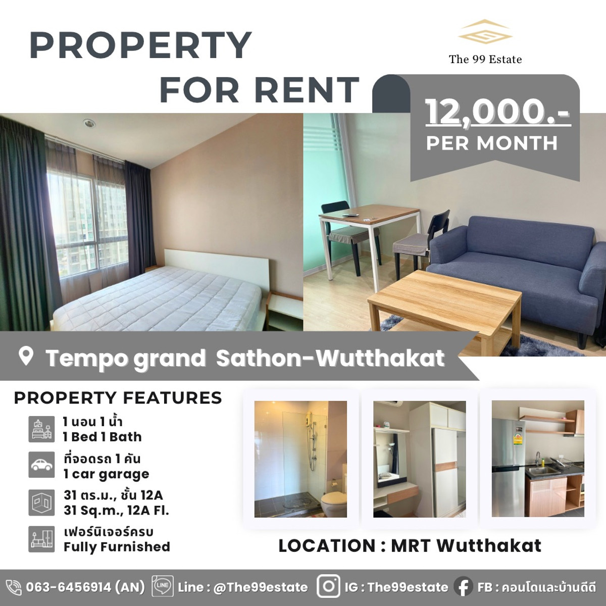 For RentCondoThaphra, Talat Phlu, Wutthakat : For rent the tempo grand Wutthakat, beautiful room, ready to move in.