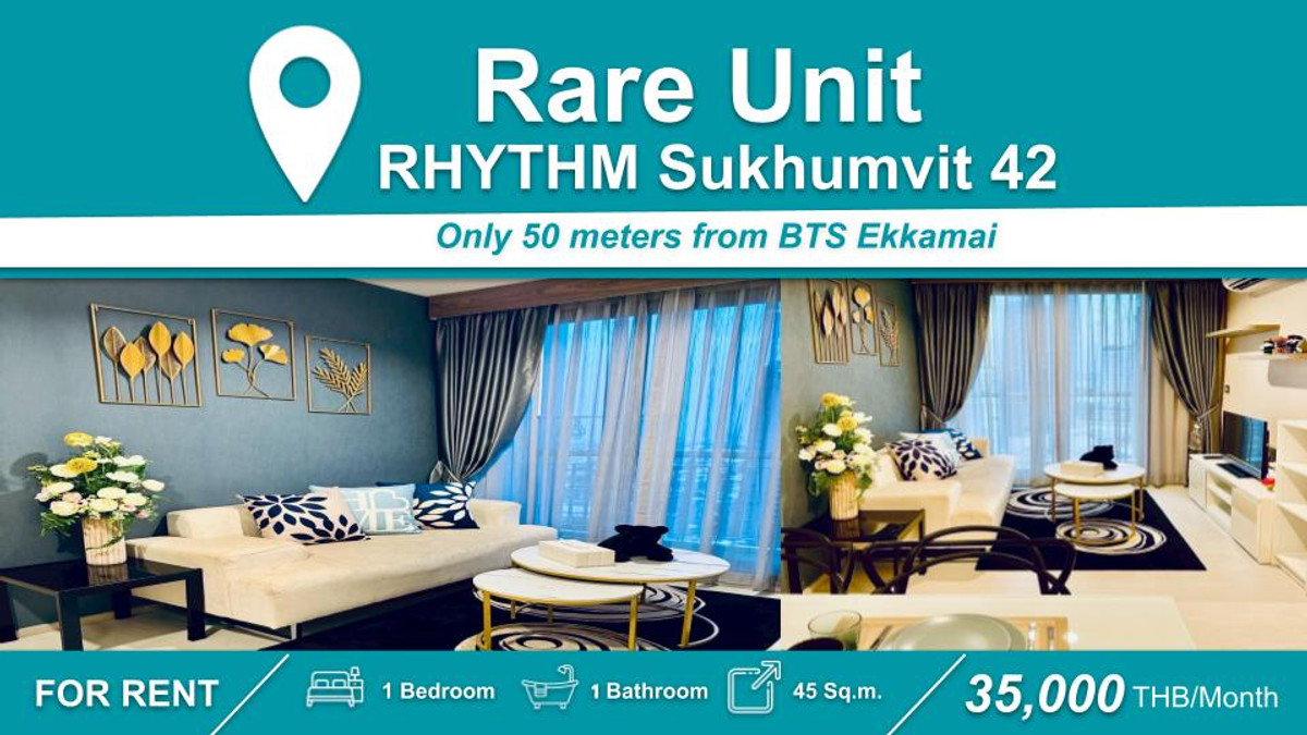 ให้เช่าคอนโดสุขุมวิท อโศก ทองหล่อ : (ปล่อยเช่า) คอนโด RHYTHM 42  I 1-BR ห้องสวยมาก ตกแต่งอย่างดี เฟอร์+เครื่องใช้ไฟฟ้าครบ  ใกล้ 🚆BTS เอกมัย