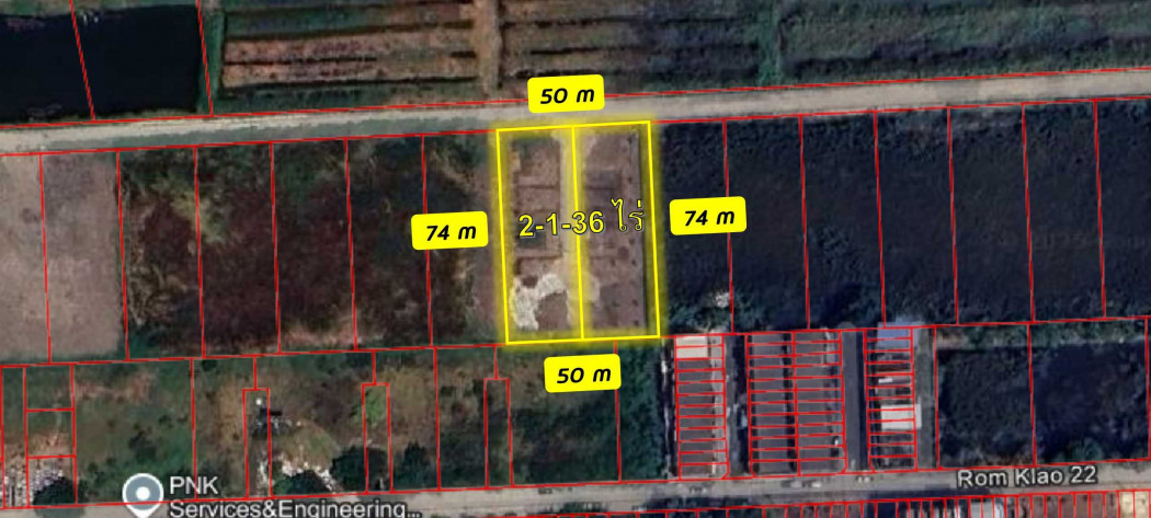 For SaleLandMin Buri, Romklao : Land for sale, Soi Romklao 22, near Suvarnabhumi Airport, 2 rai 1 ngan 36 sq m, yellow map