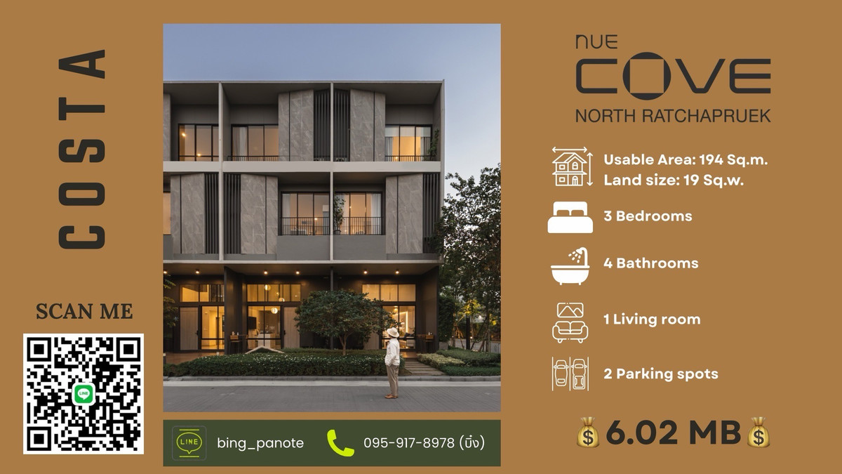 ขายทาวน์โฮมแจ้งวัฒนะ เมืองทอง : ✨ Nue Cove North ราชพฤกษ์ — บ้านที่รวมความคุ้มค่า ความสบาย และความหรูไว้ครบทุกมิติของชีวิต