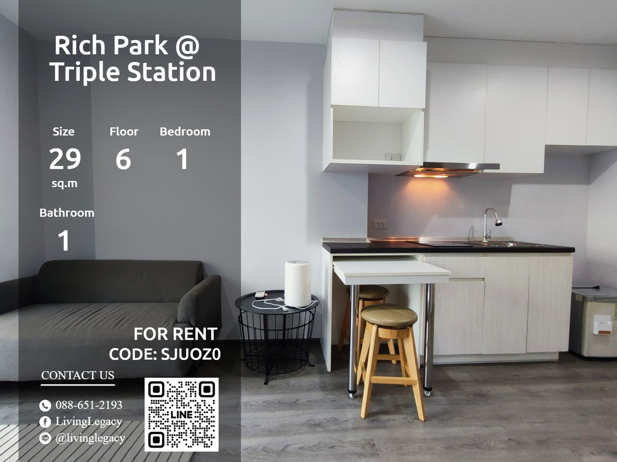 For RentCondoPattanakan, Srinakarin : SJUOZ0 Condo for rent Rich Park @ Triple Station 29 sq m, 6th floor line id : @livinglegacy