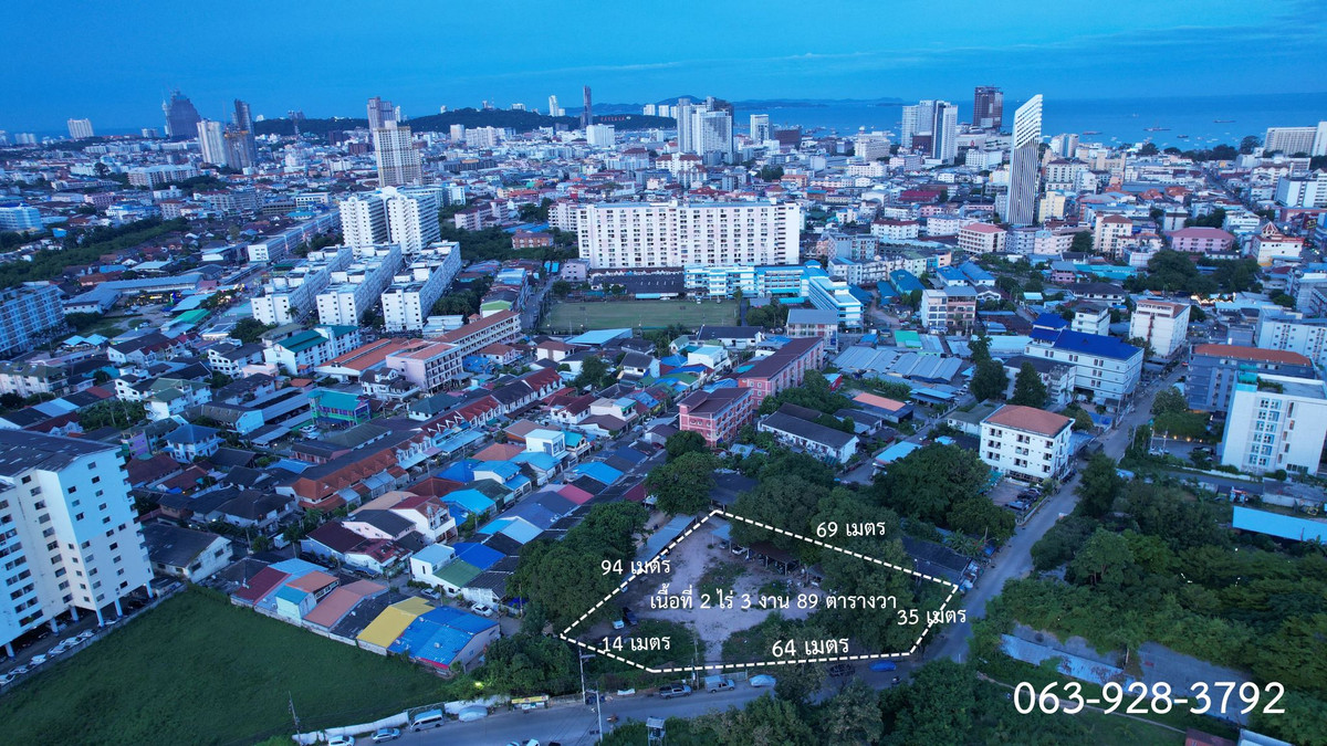 For SaleLandPattaya, Bangsaen, Chonburi : Land for Sale in Central Pattaya Size: 2 Rai 3 Ngan 89 Square Wah Only 600 meters from Sukhumvit Road