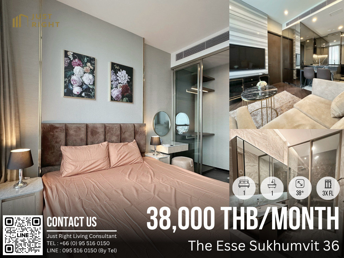 ให้เช่าคอนโดสุขุมวิท อโศก ทองหล่อ : ให้เช่า The Esse Sukhumvit 36, 1 ห้องนอน 1 ห้องน้ำ ขนาด 38* ตร.ม. ชั้น 3x เฟอร์ฯครบ เครื่องใช้ไฟฟ้าครบ ตกแต่งสวยงาม พร้อมเข้าอยู่ เพียง 38,000/ด. สัญญา 1 ปีเท่านั้น