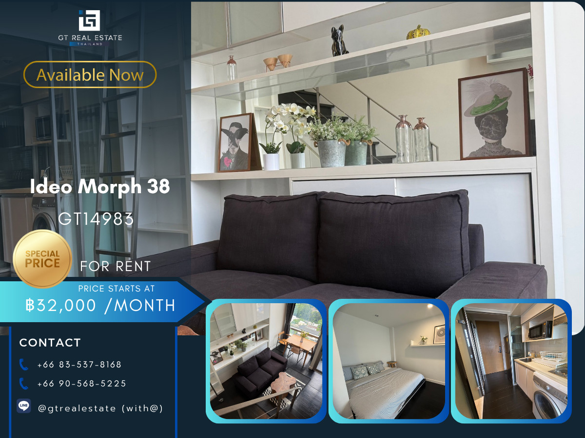 For RentCondoSukhumvit, Asoke, Thonglor : Condo Ideo Morph 38, convenient travel, near BTS, there is a shuttle, beautiful room, fully furnished, ready to move in.