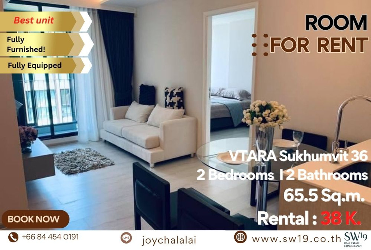 ให้เช่าคอนโดสุขุมวิท อโศก ทองหล่อ : 📍 For Rent | 𝐕𝐓𝐀𝐑𝐀 𝐒𝐮𝐤𝐡𝐮𝐦𝐯𝐢𝐭 𝟑𝟔 – 𝟮 Bedrooms 𝟔𝟓.𝟓  Sq.m. 📞 Call JOY: +66 84-454-0191