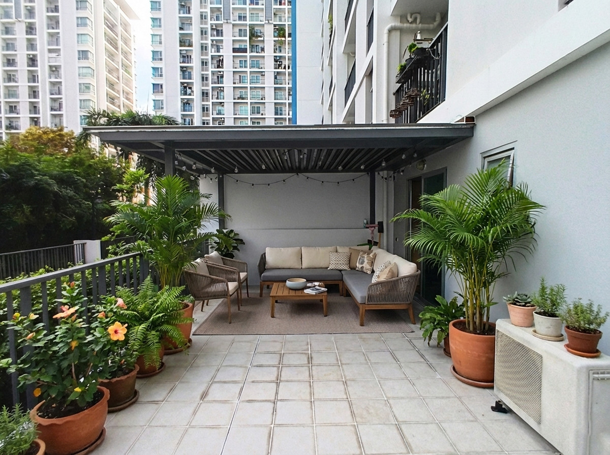 For SaleCondoPattanakan, Srinakarin : Rare unit for sale! Condo The Parkland Srinakarin 69.46 sq m. (2nd floor) with private garden balcony 28 sq m. Like a house but at a condo price!