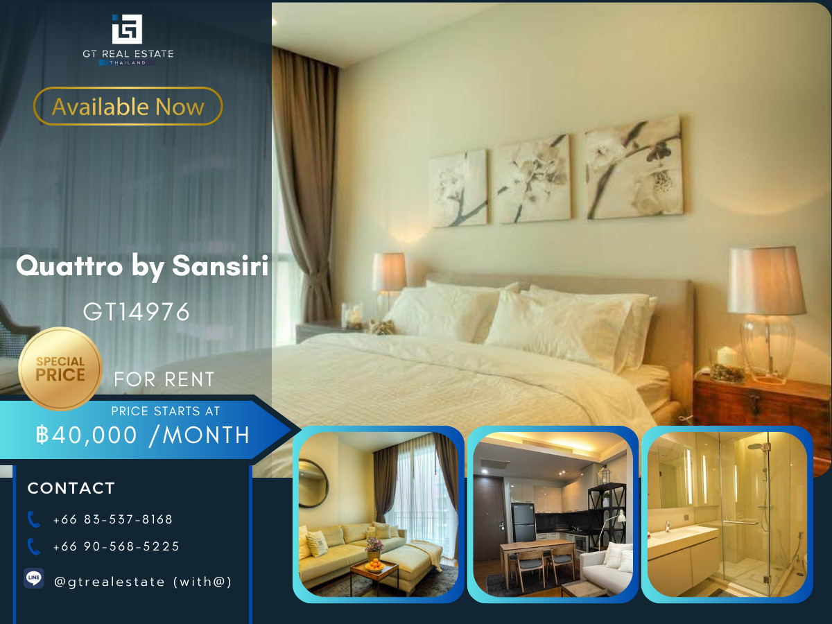 For RentCondoSukhumvit, Asoke, Thonglor : Condo Quattro by Sansiri, convenient travel, near BTS, there is a shuttle, beautifully decorated room, fully furnished, ready to move in.