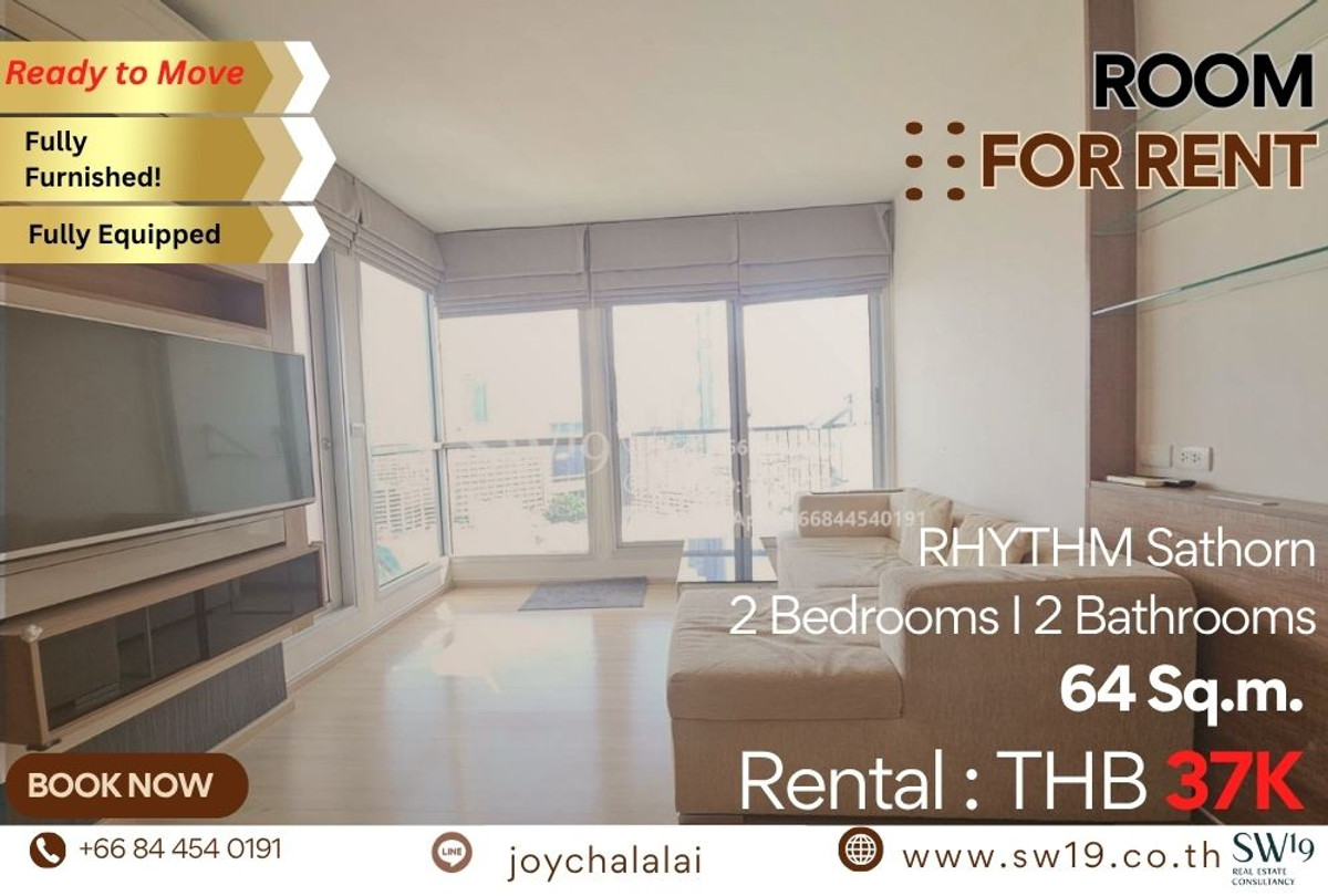 For RentCondoSathorn, Narathiwat : ✨ 𝐑𝐇𝐘𝐓𝐇𝐌 𝐒𝐚𝐭𝐡𝐨𝐫𝐧- Rare Item! 𝟐-Bedroom Corner Unit 𝟔𝟒 Sq.m. Rental 37K. River View 180 📞 Call JOY: + 66 84-454-0191