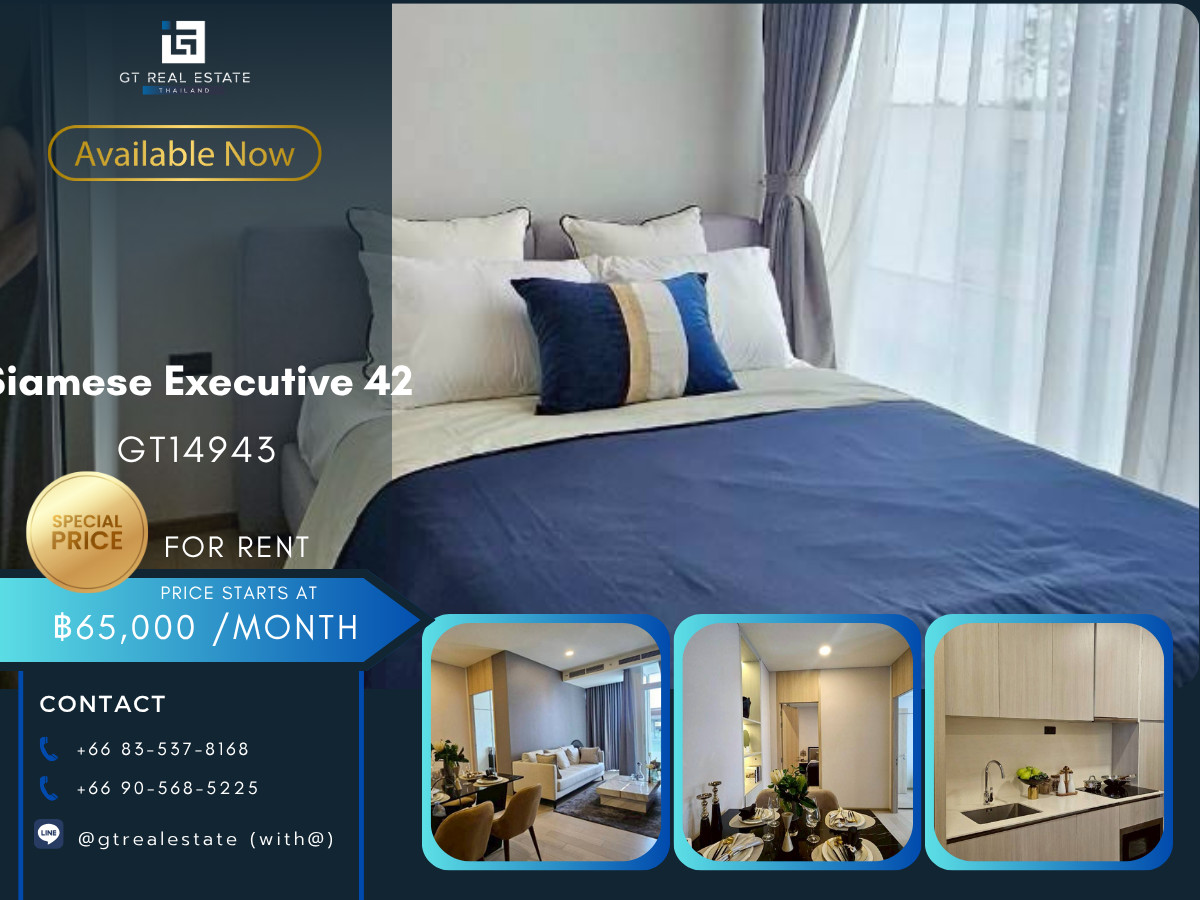 For RentCondoSukhumvit, Asoke, Thonglor : Condo Siamese Executive 42, convenient travel, near BTS, there is a shuttle, beautiful room, fully furnished, ready to move in.