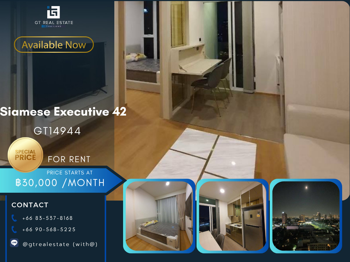 For RentCondoSukhumvit, Asoke, Thonglor : Condo Siamese Executive 42, convenient travel, close to BTS, has a shuttle, fully furnished, ready to move in.