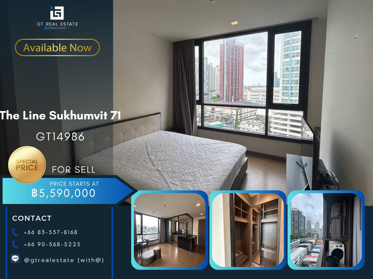 For SaleCondoOnnut, Udomsuk : Condo The Line Sukhumvit 71, convenient travel, has a shuttle, beautiful room, fully furnished, ready for sale.