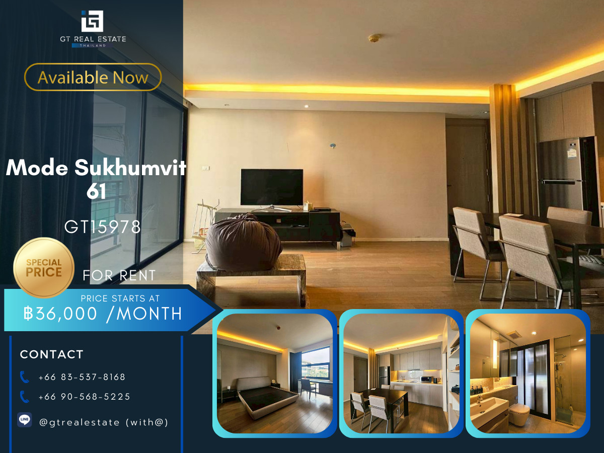 For RentCondoSukhumvit, Asoke, Thonglor : ✨ GT15978 | Condo Mode Sukhumvit 61, convenient travel, near BTS, there is a shuttle, beautiful room, good location, ready to move in.