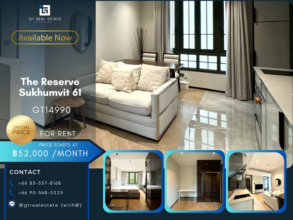 For RentCondoSukhumvit, Asoke, Thonglor : Condo The Reserve Sukhumvit 61, convenient travel, near BTS, there is a shuttle, beautiful room, fully furnished, ready to move in.