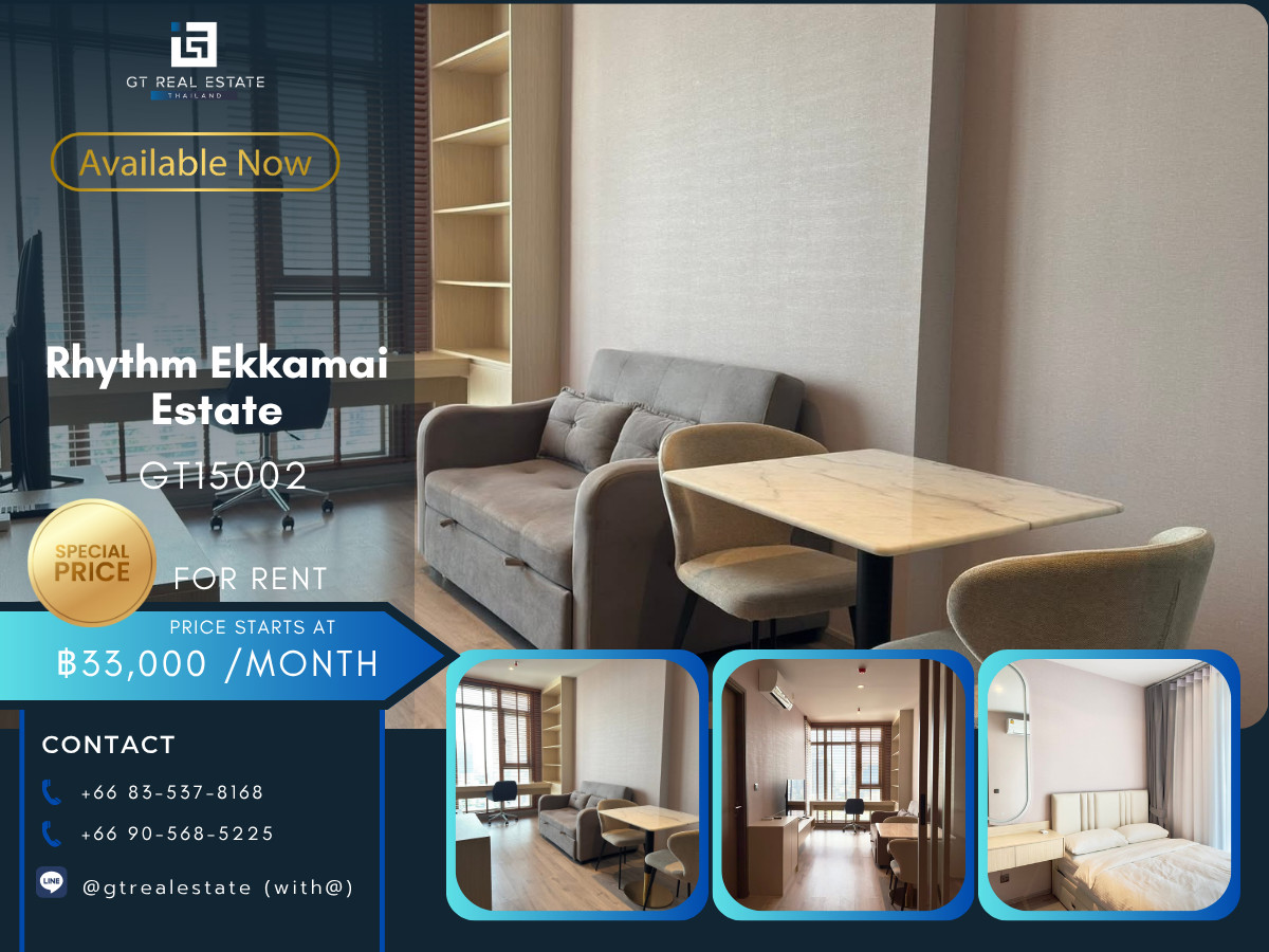 For RentCondoSukhumvit, Asoke, Thonglor : Condo Rhythm Ekkamai Estate, convenient travel, near BTS, there is a shuttle, beautiful room, fully furnished, ready to move in.