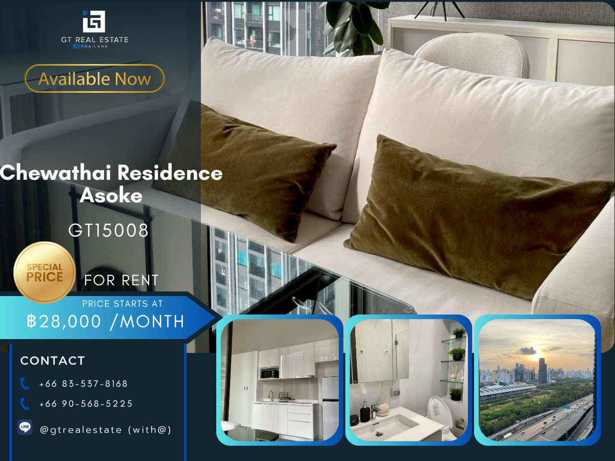 CondoRama9, Petchburi, RCA : Condo Chewathai Residence Asoke, convenient travel, near BTS, there is a shuttle, beautiful room, fully furnished, ready to move in.
