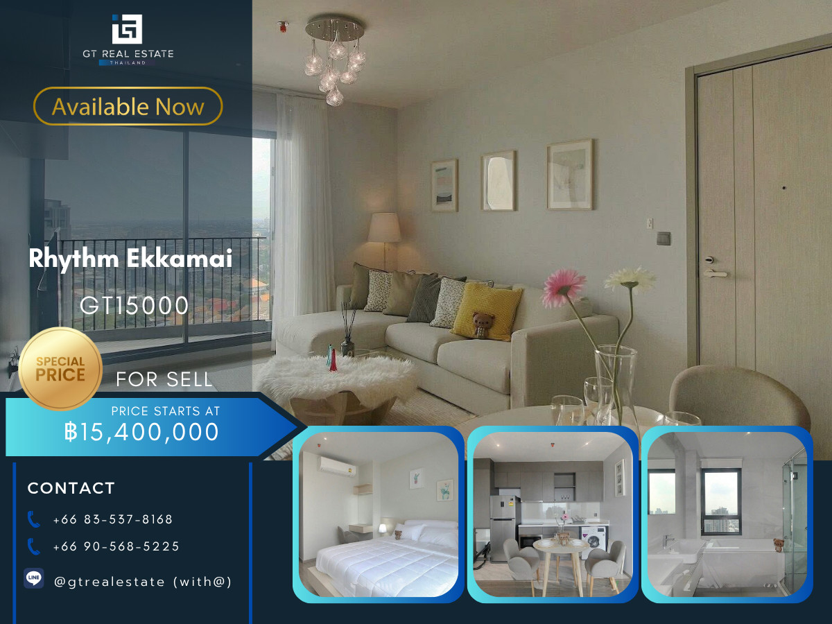 For SaleCondoSukhumvit, Asoke, Thonglor : Rhythm Ekkamai Condo, convenient travel, near BTS, there is a shuttle, beautiful room, fully furnished. Selling with tenant!!