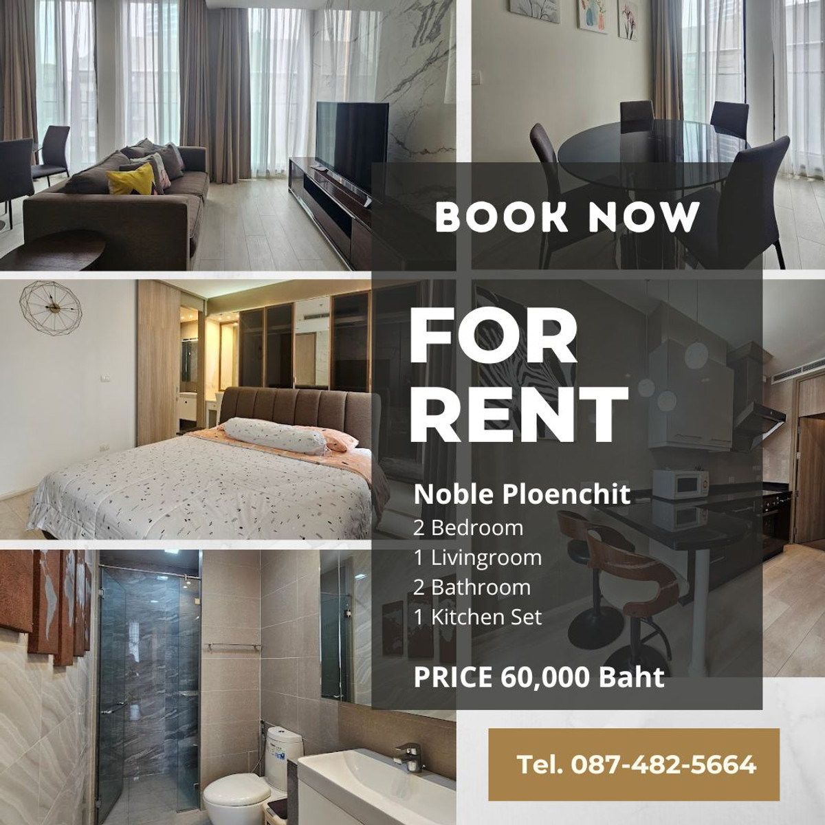 ให้เช่าคอนโดวิทยุ ชิดลม หลังสวน : ให้เช่า🔥 Noble Ploenchit 2 ห้องนอน 90ตรม. 60,000 บาท/เดือน