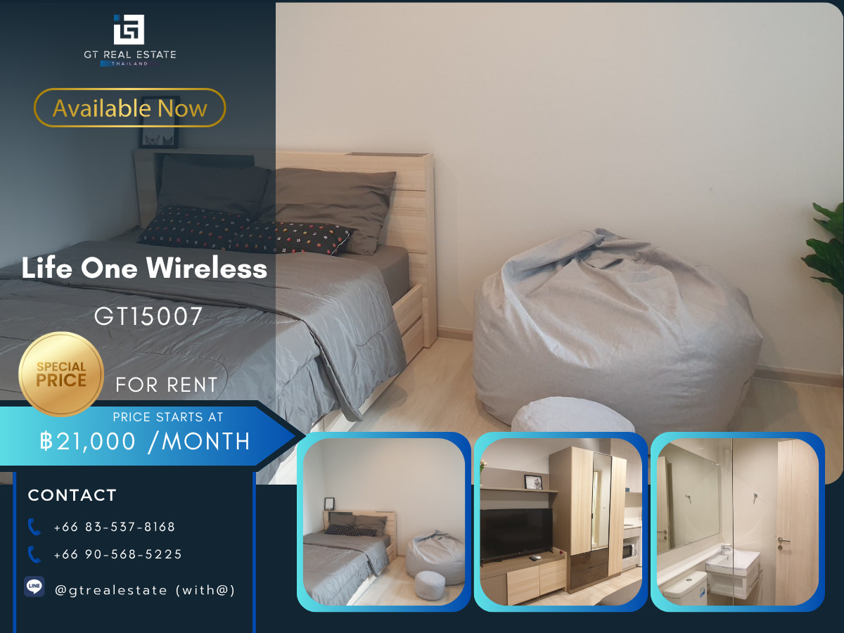 For RentCondoWitthayu, Chidlom, Langsuan, Ploenchit : Life One Wireless Condo, convenient travel, near BTS, there is a shuttle, beautiful room, fully furnished, ready to move in.