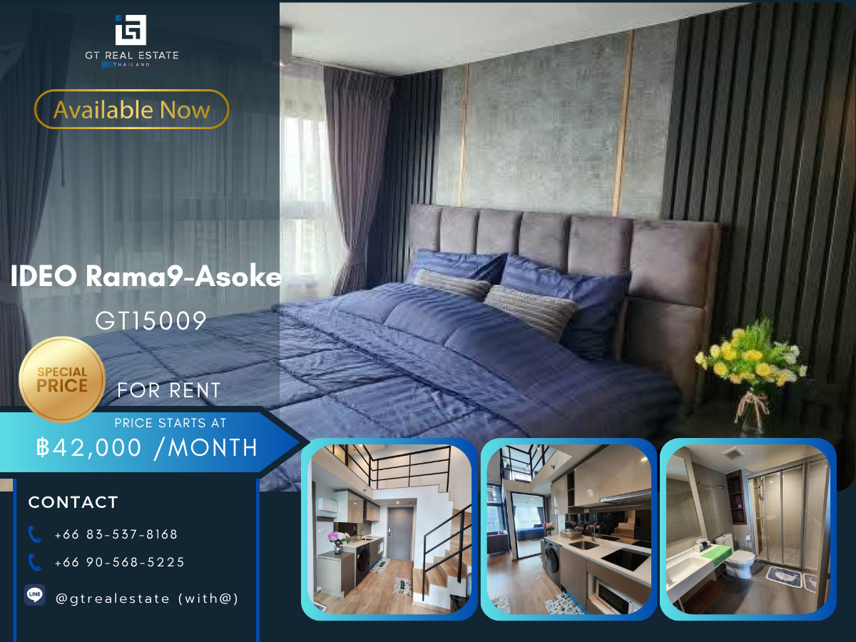 For RentCondoRama9, Petchburi, RCA : Condo IDEO Rama9-Asoke, convenient travel, near MRT, has a shuttle, beautiful room, fully furnished, ready to move in.