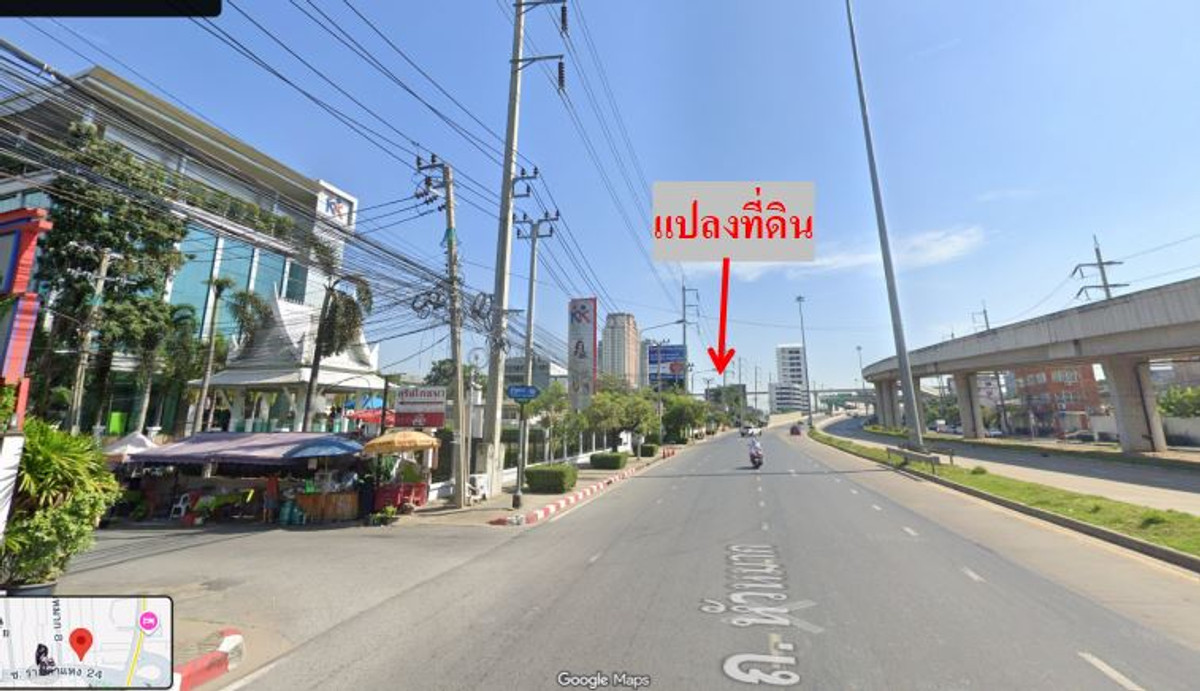 For SaleLandRamkhamhaeng, Hua Mak : Cheap land for sale, next to the main road, corner plot, Hua Mak - Ramkhamhaeng 50.