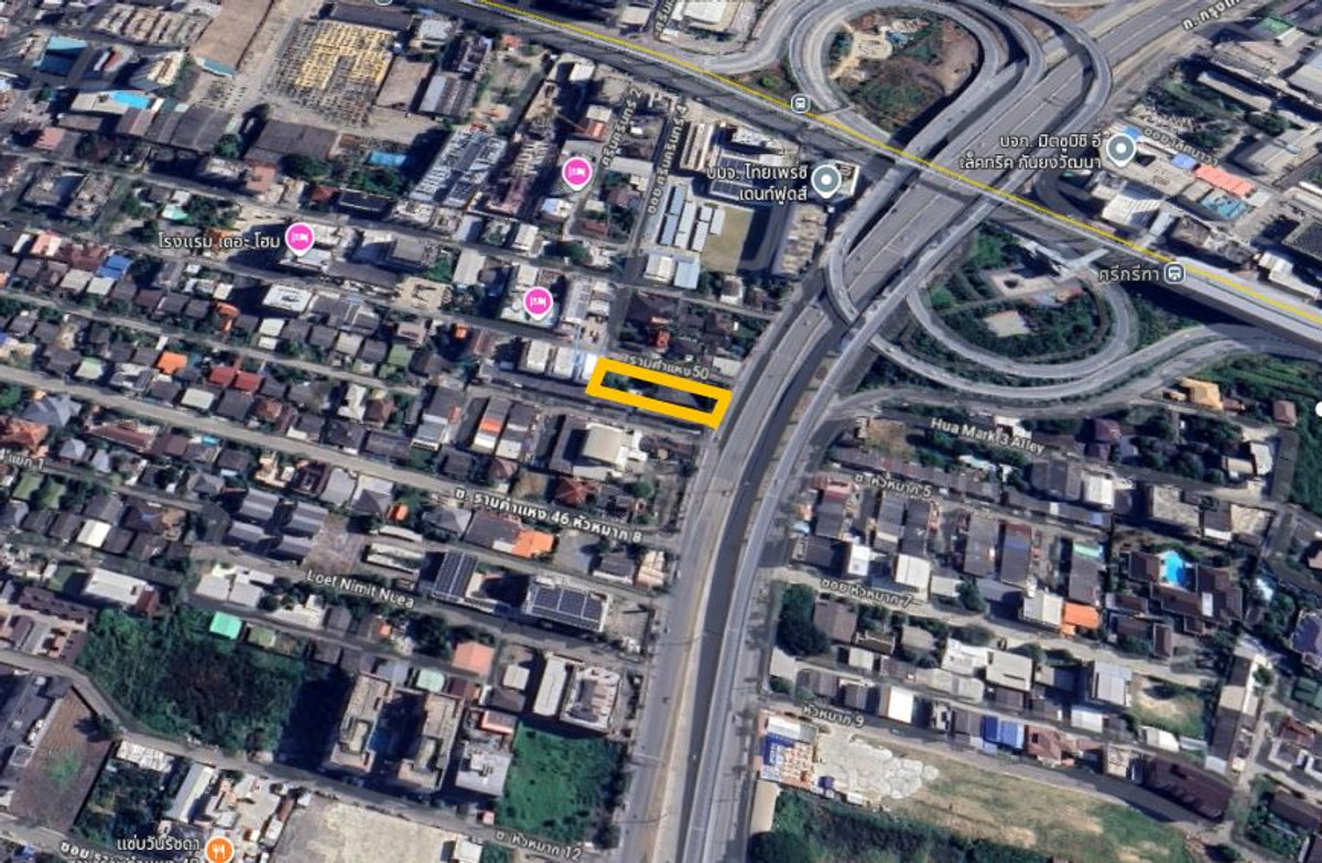 For SaleLandRamkhamhaeng, Hua Mak : Cheap land for sale, next to the main road, corner plot, Hua Mak - Ramkhamhaeng 50.