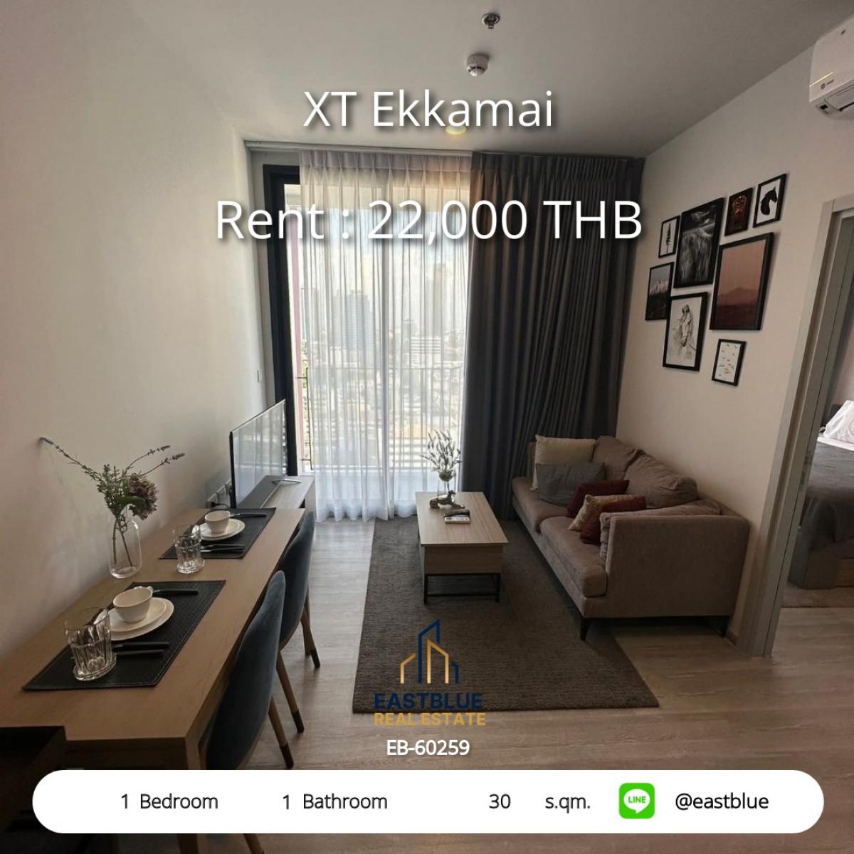 For RentCondoSukhumvit, Asoke, Thonglor : Beautiful and complete! Condo XT Ekkamai 1 bedroom 22,000 baht/month
Connected to BTS Ekkamai, near shopping malls and amenities, with a luxurious swimming pool!