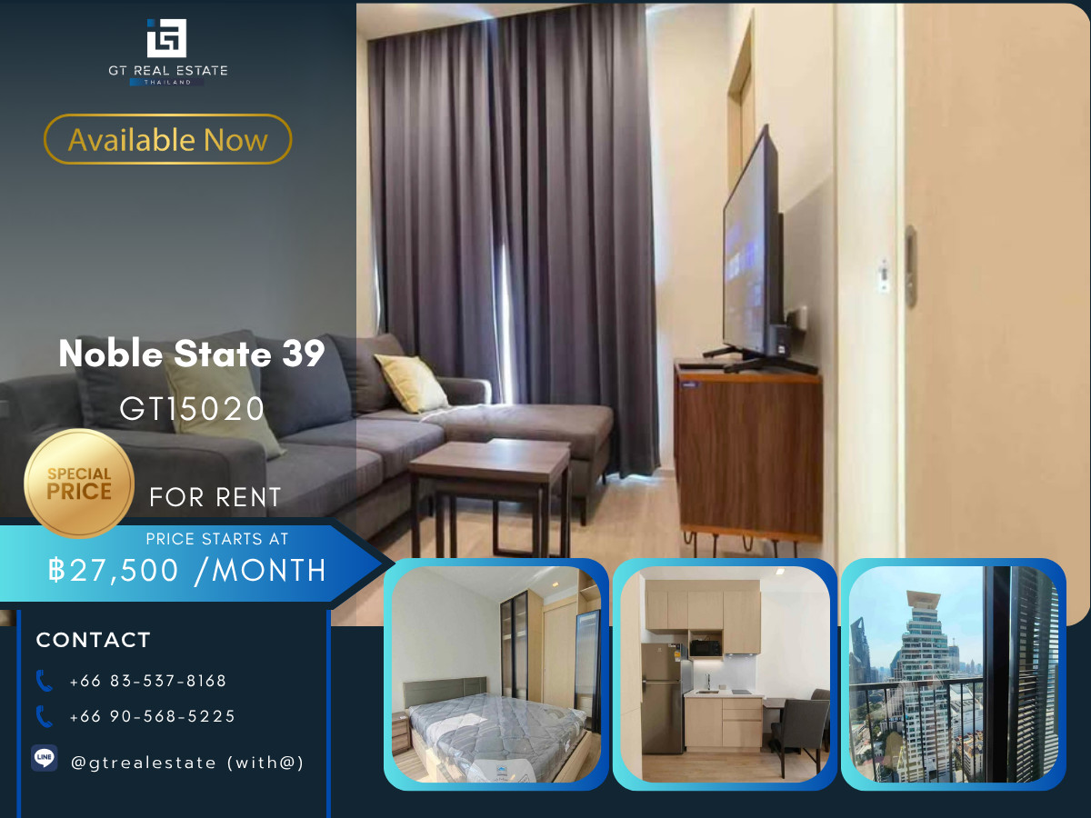 ให้เช่าคอนโดสุขุมวิท อโศก ทองหล่อ : คอนโด Noble State 39 เดินทางสะดวก ใกล้รถไฟฟ้าบีทีเอส มีรถรับส่ง ห้องสวย เฟอร์นิเจอร์ครบ พร้อมอยู่!!