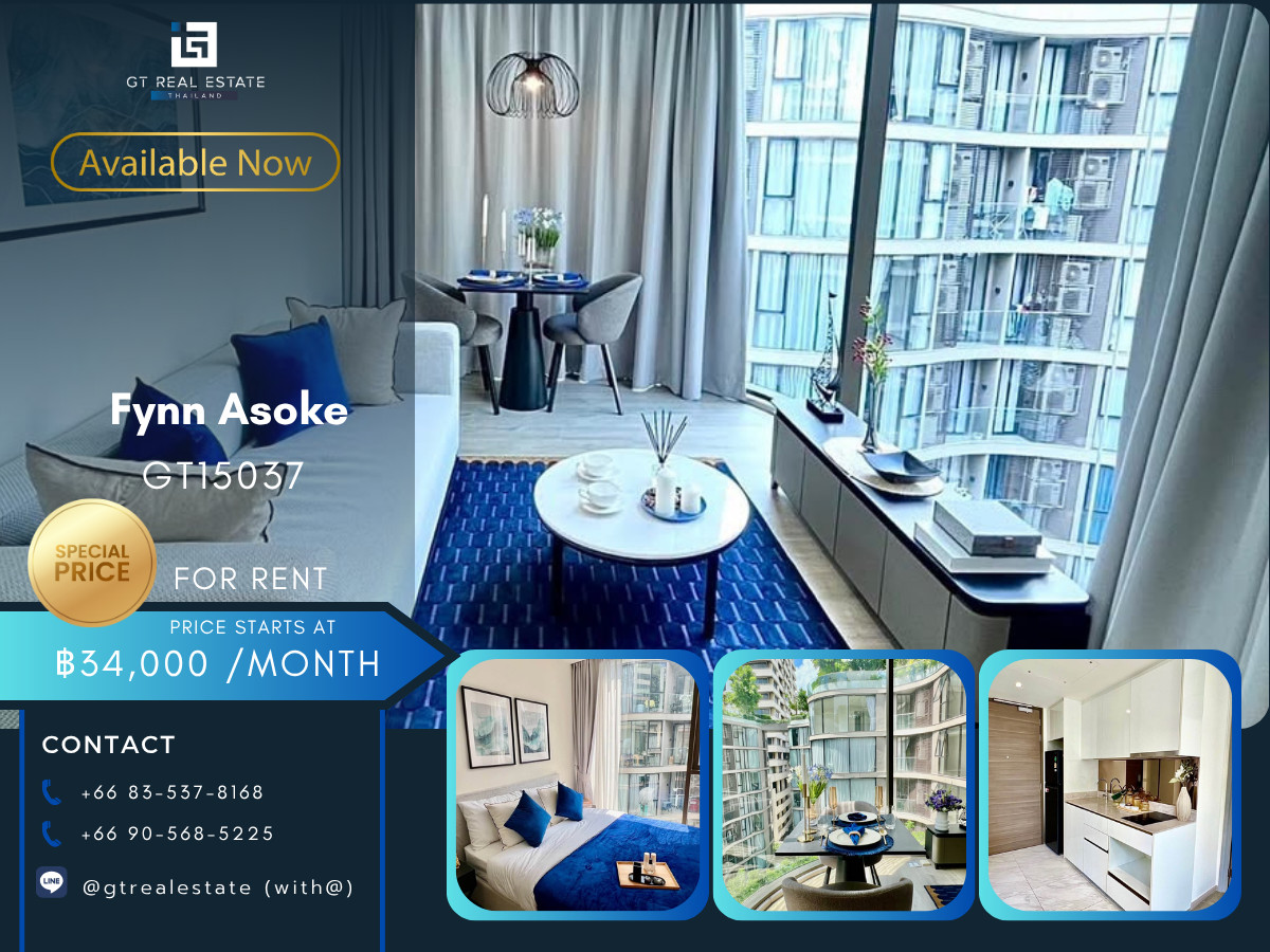 For RentCondoSukhumvit, Asoke, Thonglor : Fynn Asoke Condo, convenient travel, near BTS, there is a shuttle, beautiful room, fully furnished, ready to move in.