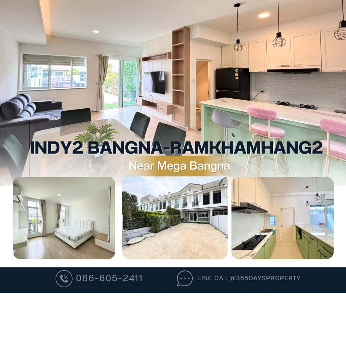 ให้เช่าทาวน์โฮมบางนา แบริ่ง ลาซาล : 💥ForRent💥3Bed • Indy2 Bangna-Ramkhamhang2 🏡 Near Mega Bangna‼️  🐶🐱 Pet Friendly* Ready to move in ‼️  Fully Furnished ✨