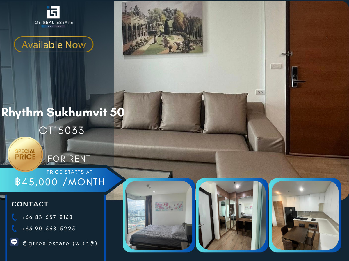 For RentCondoOnnut, Udomsuk : Condo Rhythm Sukhumvit 50, convenient travel, near BTS, there is a shuttle, beautiful room, fully furnished, ready to move in.