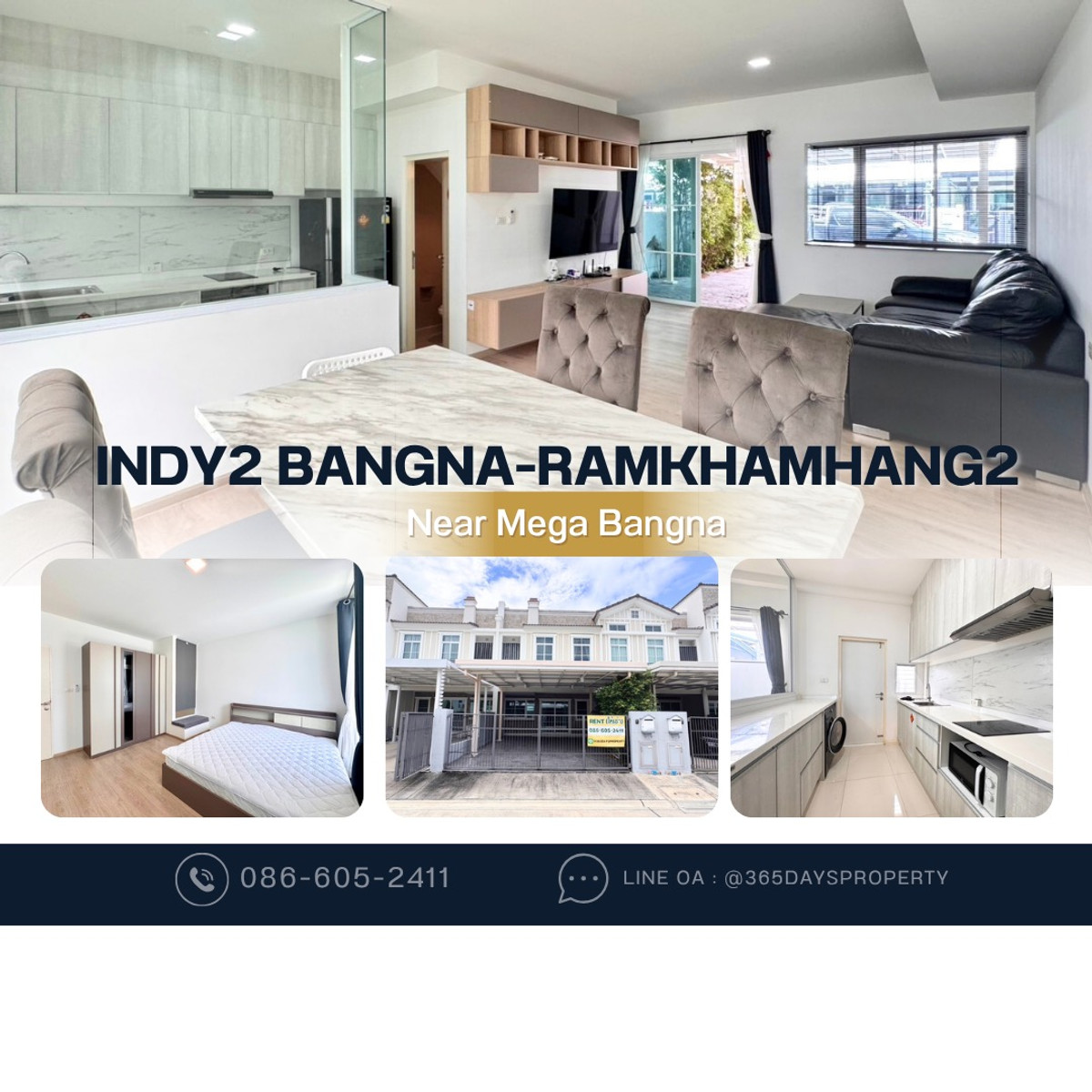 ให้เช่าทาวน์โฮมบางนา แบริ่ง ลาซาล : 💥ForRent💥3Bed • Indy2 Bangna-Ramkhamhang2 🏡 Near Mega Bangna‼️  🐶🐱 Pet Friendly* Ready to move in ‼️ Fully Furnished ✨