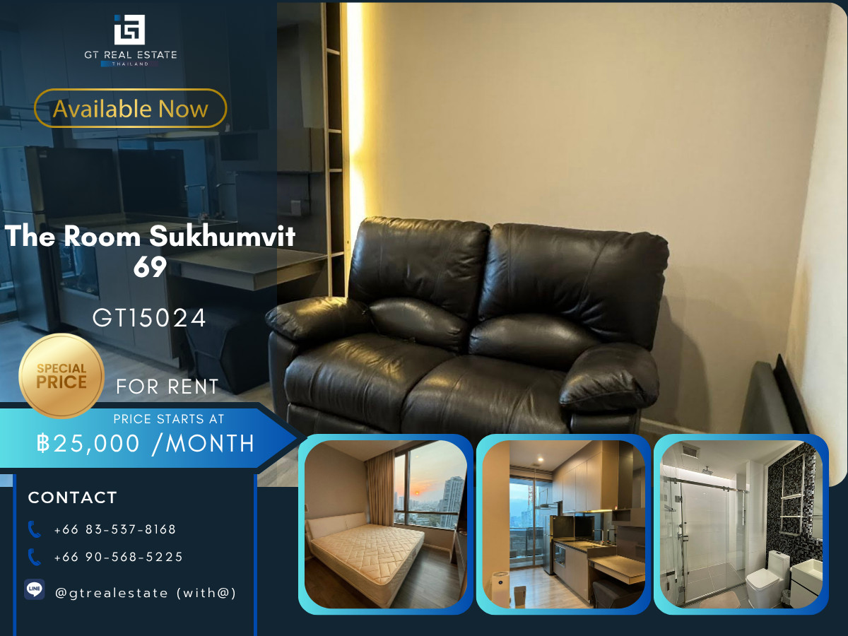 For RentCondoOnnut, Udomsuk : Condo The Room Sukhumvit 69, convenient travel, near BTS, beautiful room, fully furnished, ready to move in.