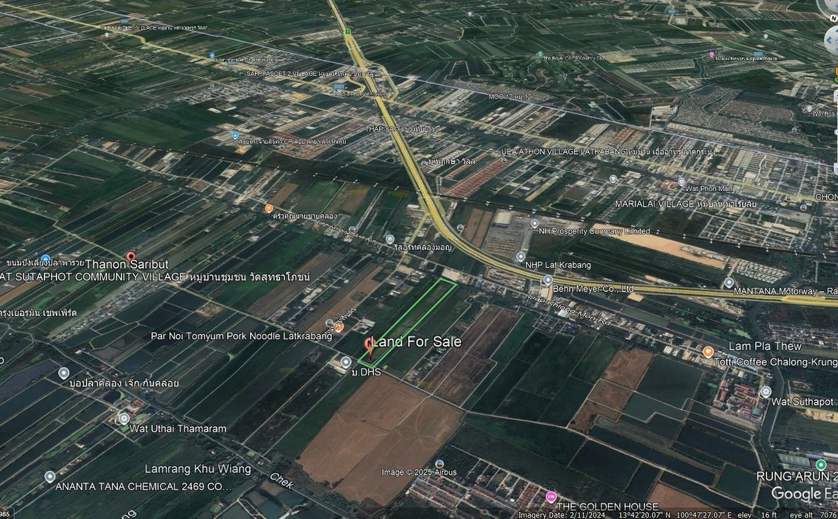 For SaleLandLadkrabang, Suwannaphum Airport : Land for sale, area 23-1-96 rai, Saribut Road, Thap Yao Subdistrict, Lat Krabang District, Bangkok.