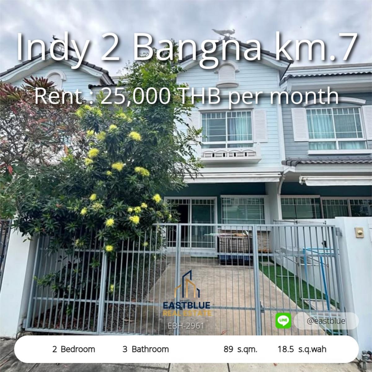For RentTownhomeBangna, Bearing, Lasalle : Single house Indy 2 Bangna KM.7, 2 bedrooms, ready to rent 22,000 baht/month. 
Indy 2 Bangna km.7 Single House, 2 Beds, Ready to Rent at 22,000 THB/month