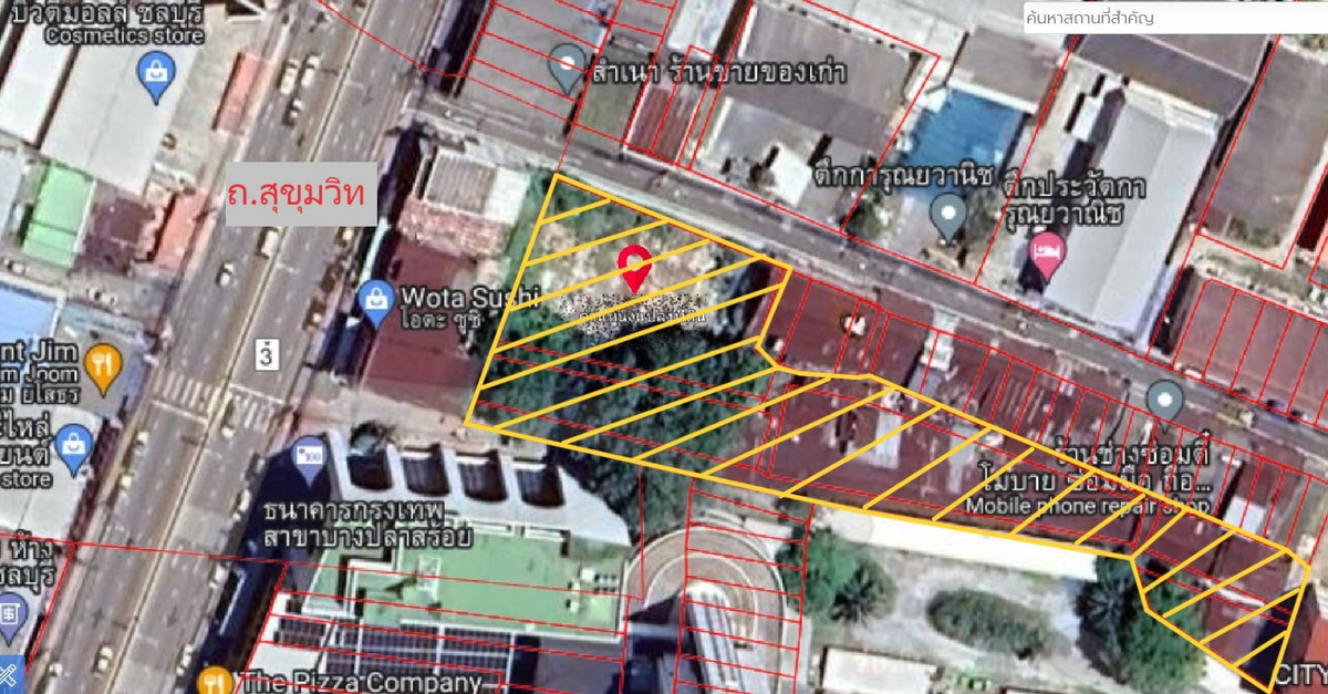 ขายที่ดินพัทยา บางแสน ชลบุรี สัตหีบ : Prime Area ขาย ที่ดิน 1-3-43 ไร่ (743 ตร.ว.) เมืองชลบุรี | ทำเลธุรกิจ ใกล้สุขุมวิท/ภัตตาคารไต้ฮี้ | 45 ล้าน