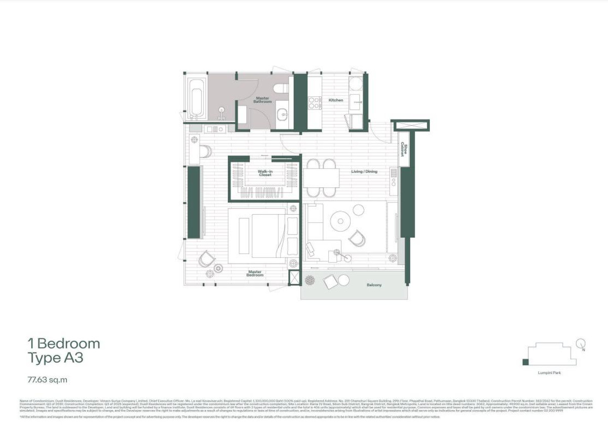 For SaleCondoSilom, Saladaeng, Bangrak : ✨Dusit Residences✨1 beds 1 baths, Size 77.63 sqm., near BTS / MRT Silom (0.3 km) Tel.0982645161