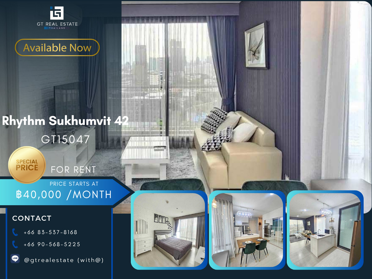 ให้เช่าคอนโดสุขุมวิท อโศก ทองหล่อ : คอนโด Rhythm Sukhumvit 42 เดินทางสะดวก ห้องแต่งสวยมาก เฟอร์นิเจอร์ครบ พร้อมเข้าอยู่!!