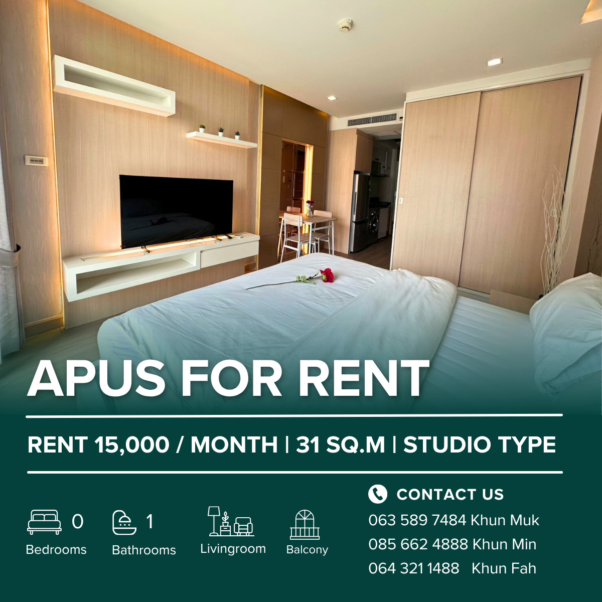 ให้เช่าคอนโดพัทยา บางแสน ชลบุรี สัตหีบ : 🏙️ Apus Condo for Rent | Studio 31 SQ.M.| 2 floor | 15,000 THB/Month | Prime Location near Big C & City Center 