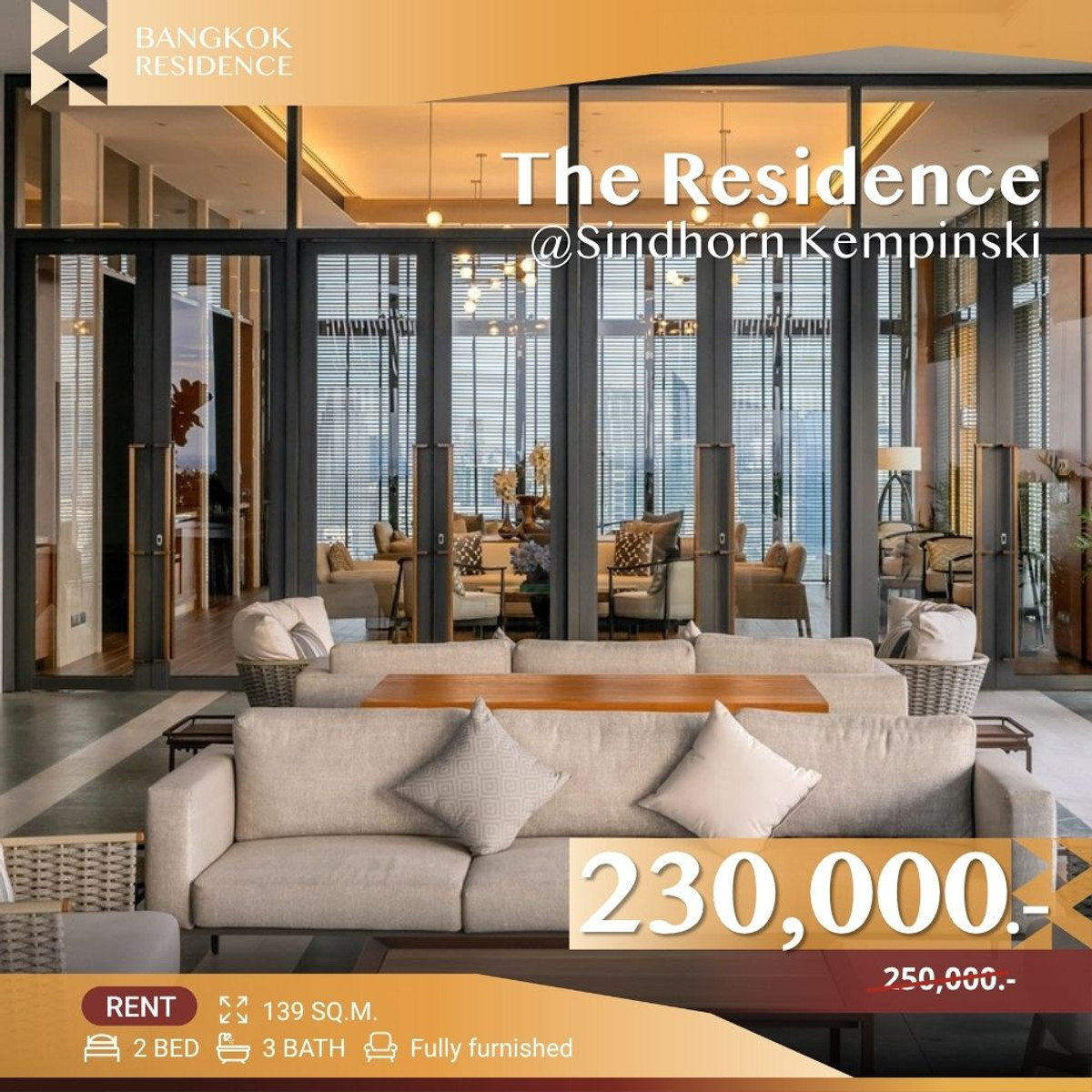 ให้เช่าคอนโดวิทยุ ชิดลม หลังสวน :   The Residence@Sindhorn Kempinski ✨ Luxury Unit 💎 Near BTS Ratchadamri  